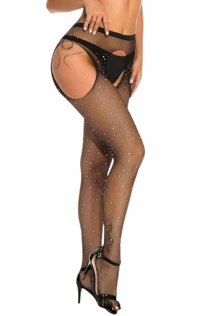 YesX Sparkly Black Fishnet Tights with Shimmering Effect