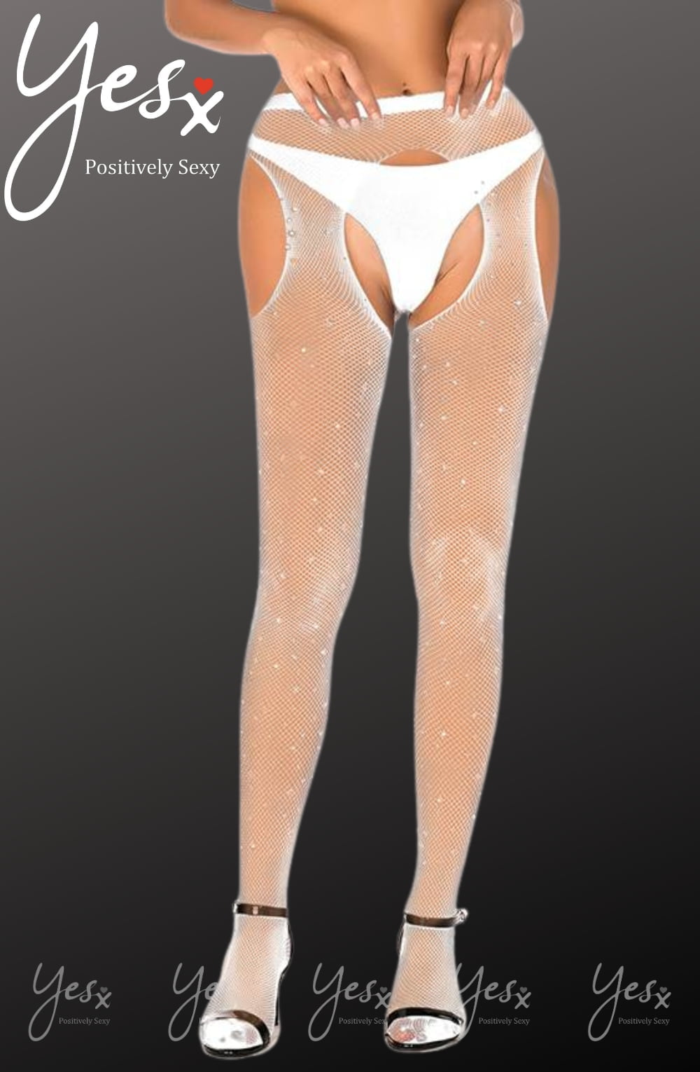 YesX Sparkly White Fishnet Tights with Mesh Design Design