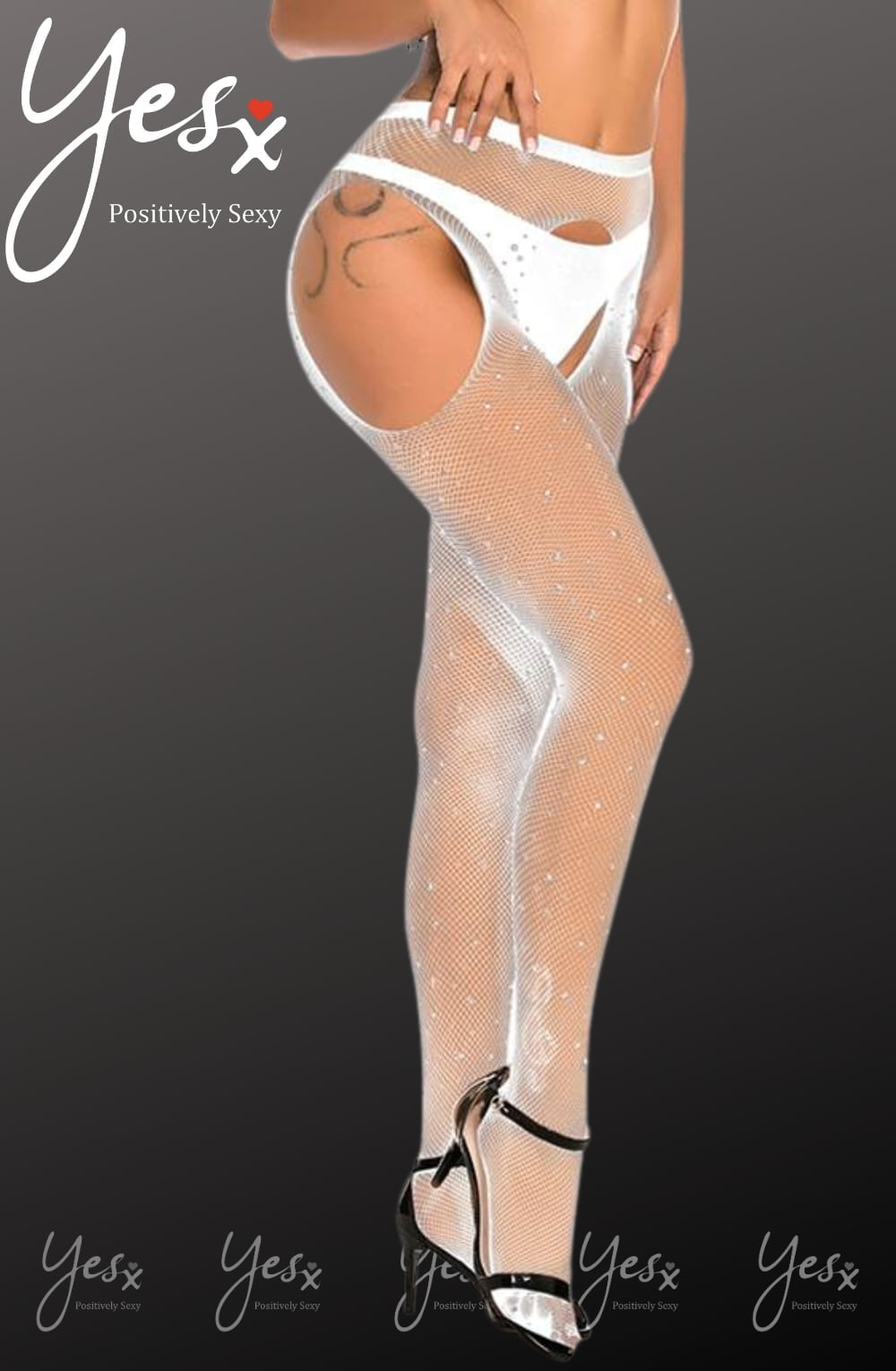 YesX Sparkly White Fishnet Tights with Mesh Design Design