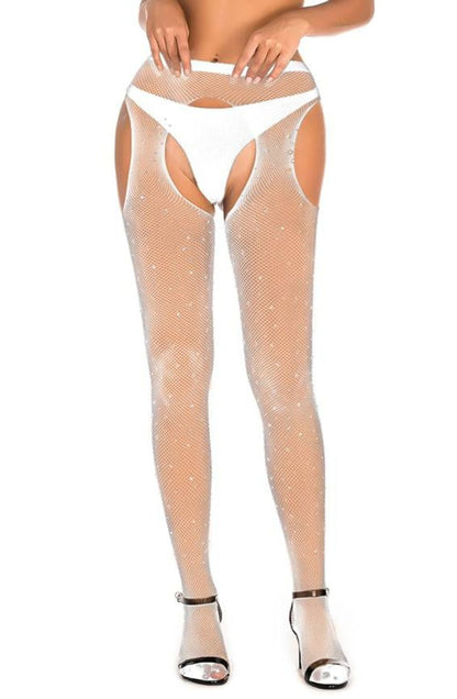 YesX Sparkly White Fishnet Tights with Mesh Design Design