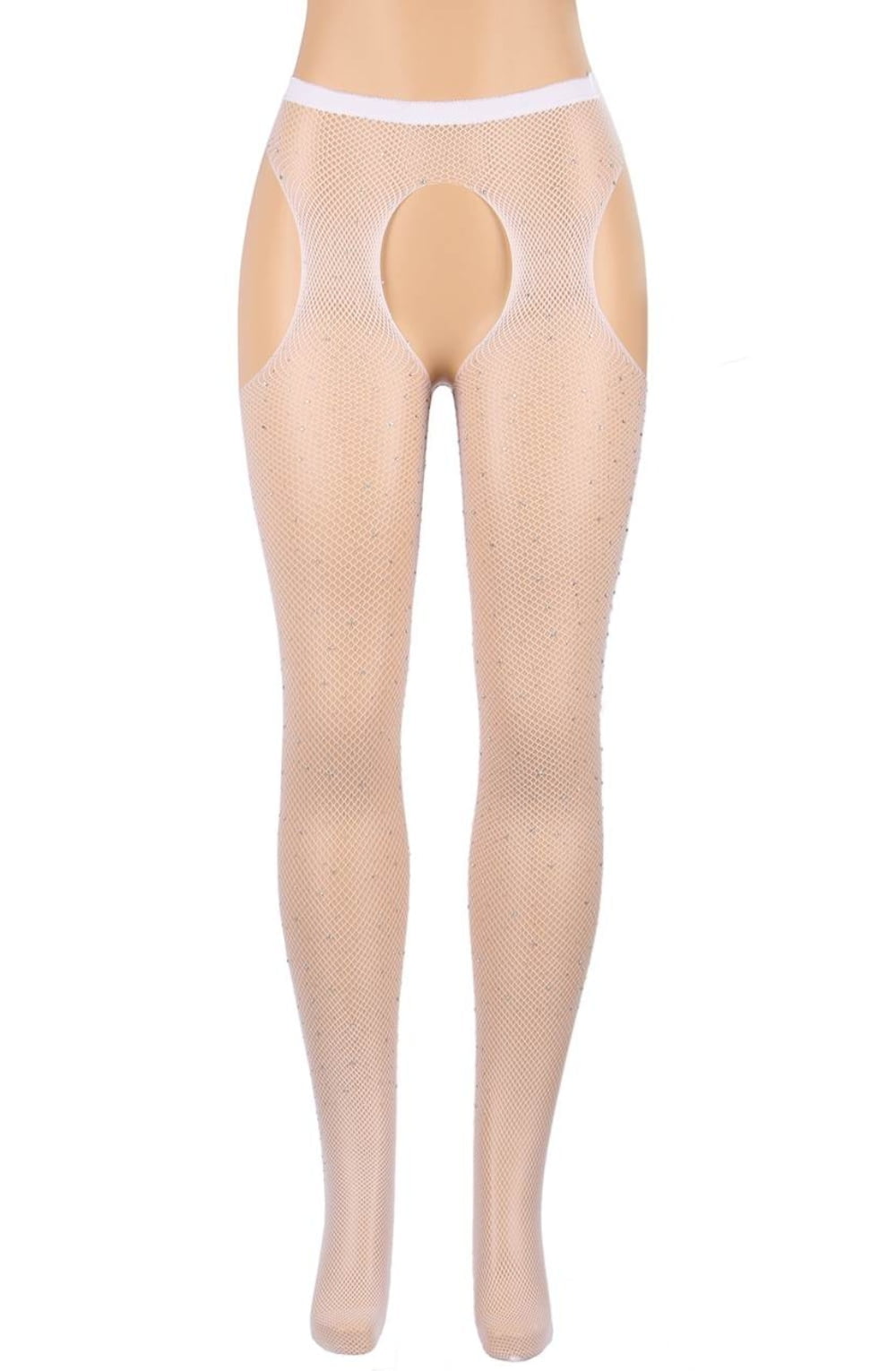 YesX Sparkly White Fishnet Tights with Mesh Design Design