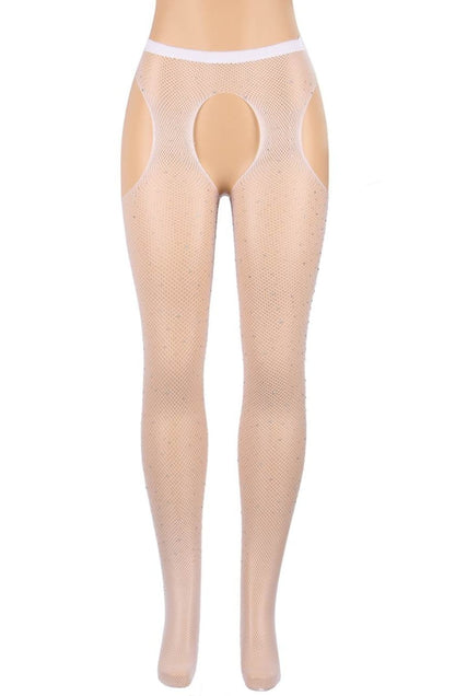 YesX Sparkly White Fishnet Tights with Mesh Design Design