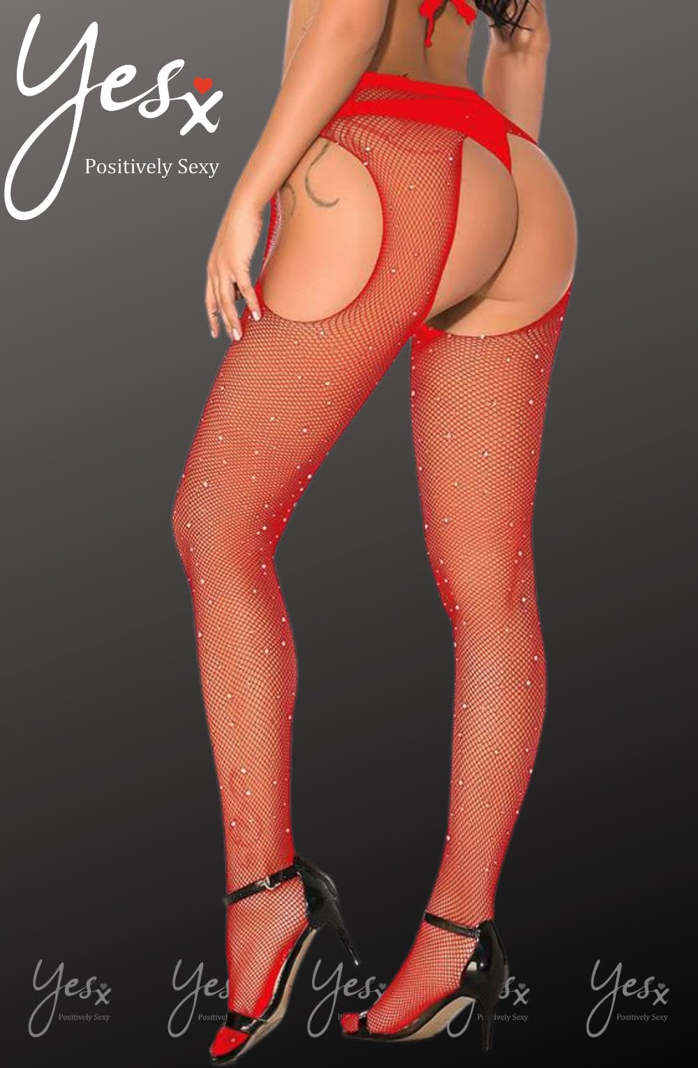 YesX Sparkly Red Fishnet Tights with Shimmering Effect
