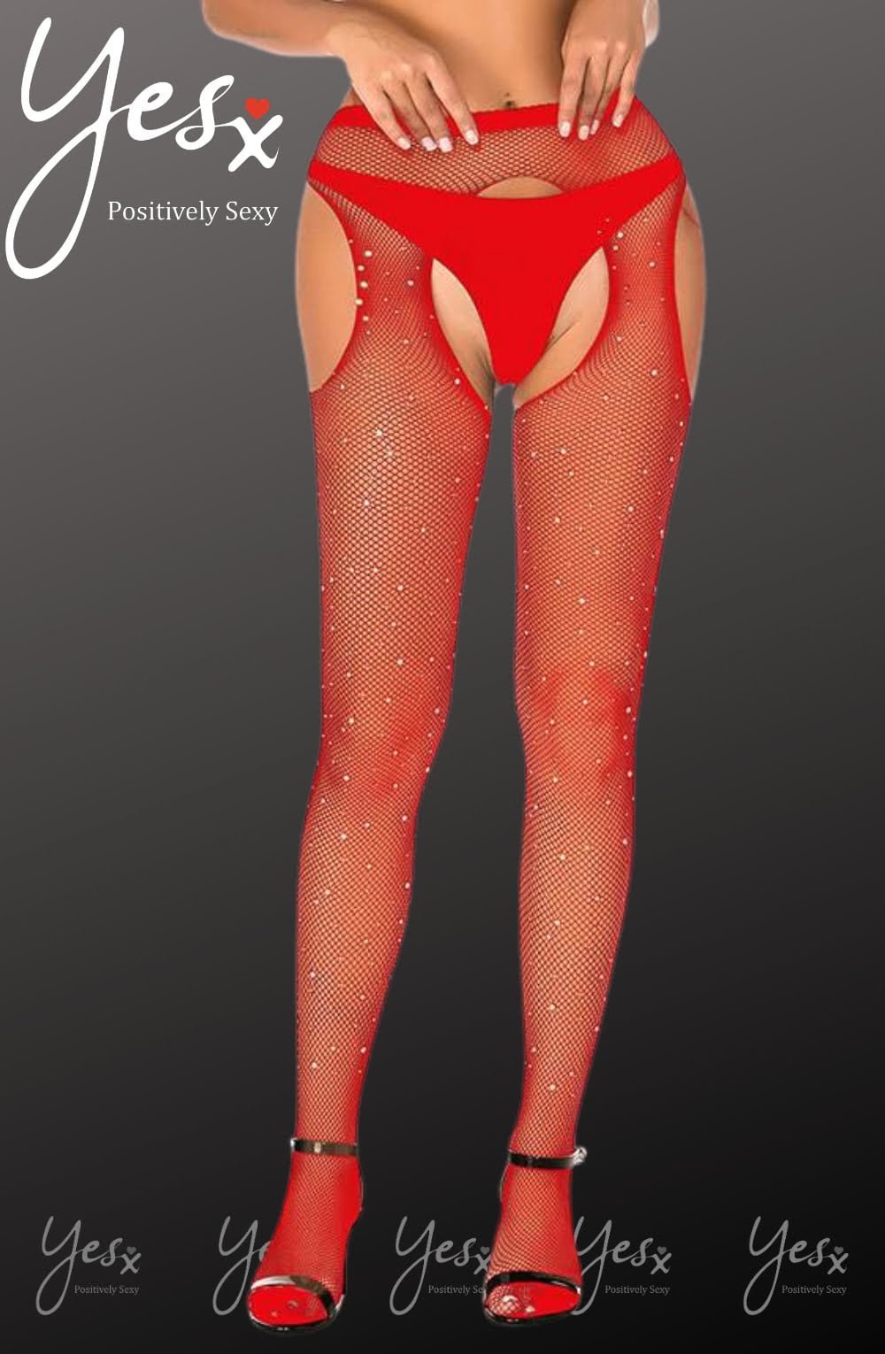 YesX Sparkly Red Fishnet Tights with Shimmering Effect