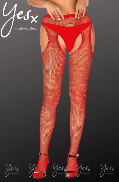 YesX Sparkly Red Fishnet Tights with Shimmering Effect