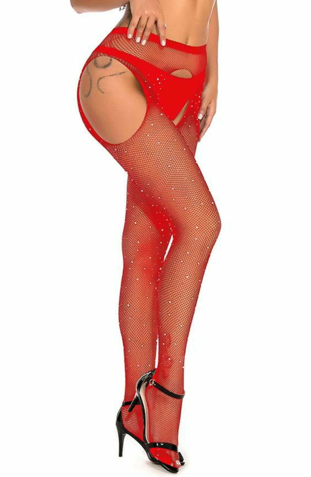 YesX Sparkly Red Fishnet Tights with Shimmering Effect