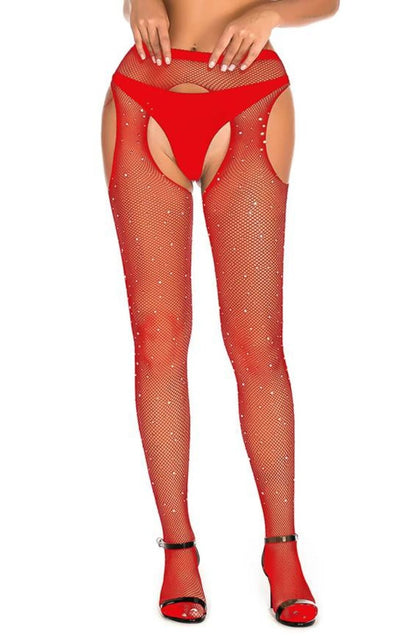 YesX Sparkly Red Fishnet Tights with Shimmering Effect