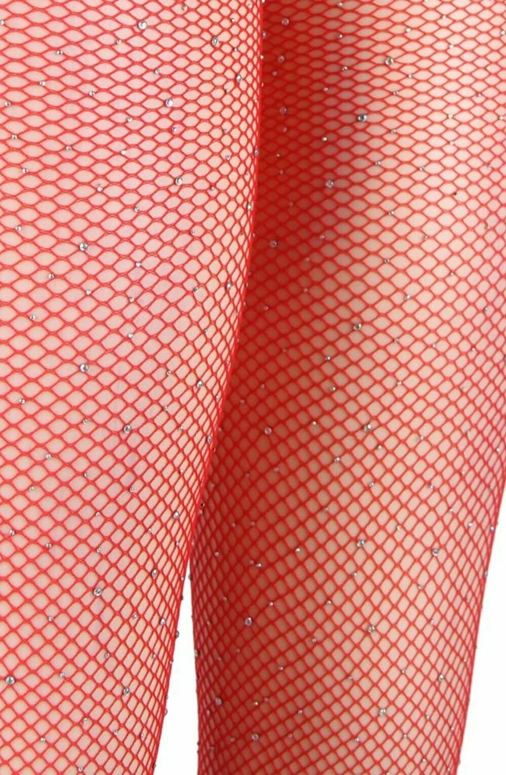 YesX Sparkly Red Fishnet Tights with Shimmering Effect