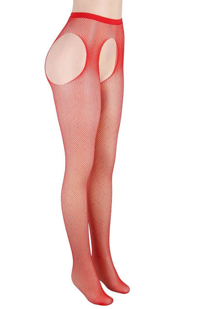 YesX Sparkly Red Fishnet Tights with Shimmering Effect