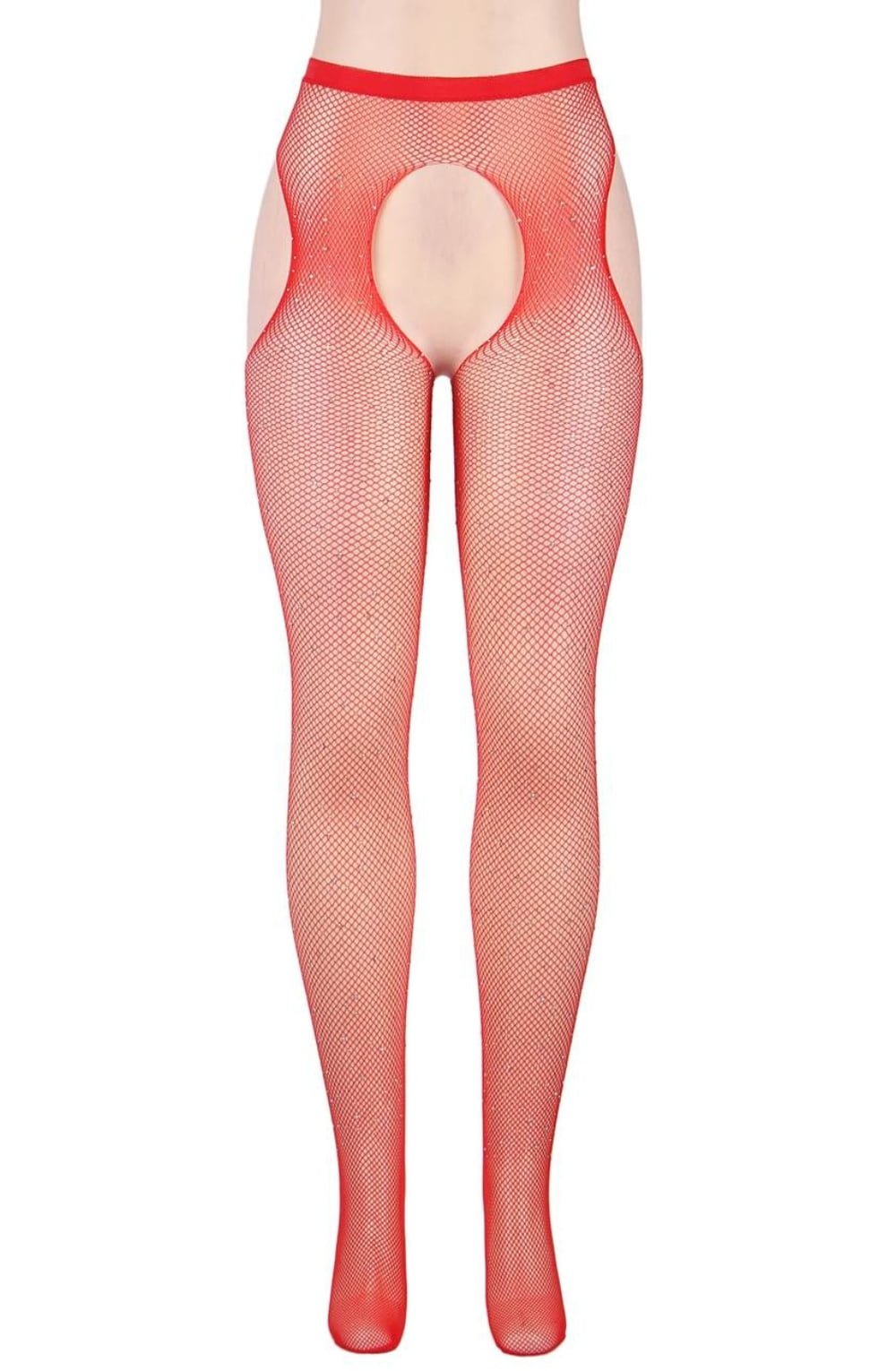 YesX Sparkly Red Fishnet Tights with Shimmering Effect