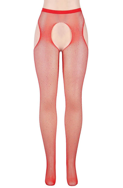 YesX Sparkly Red Fishnet Tights with Shimmering Effect