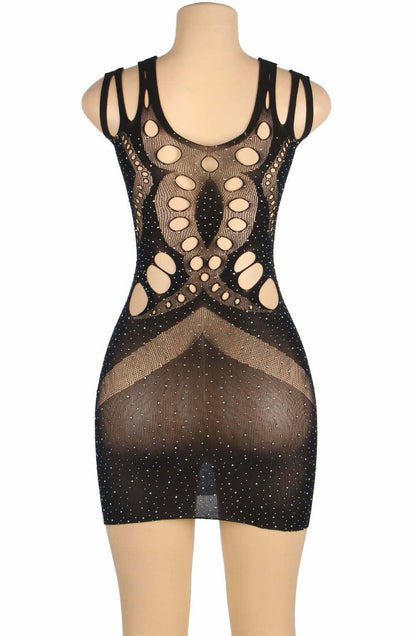 YesX Sparkly Black Plus Size Mesh Jumpsuit Dress for Women