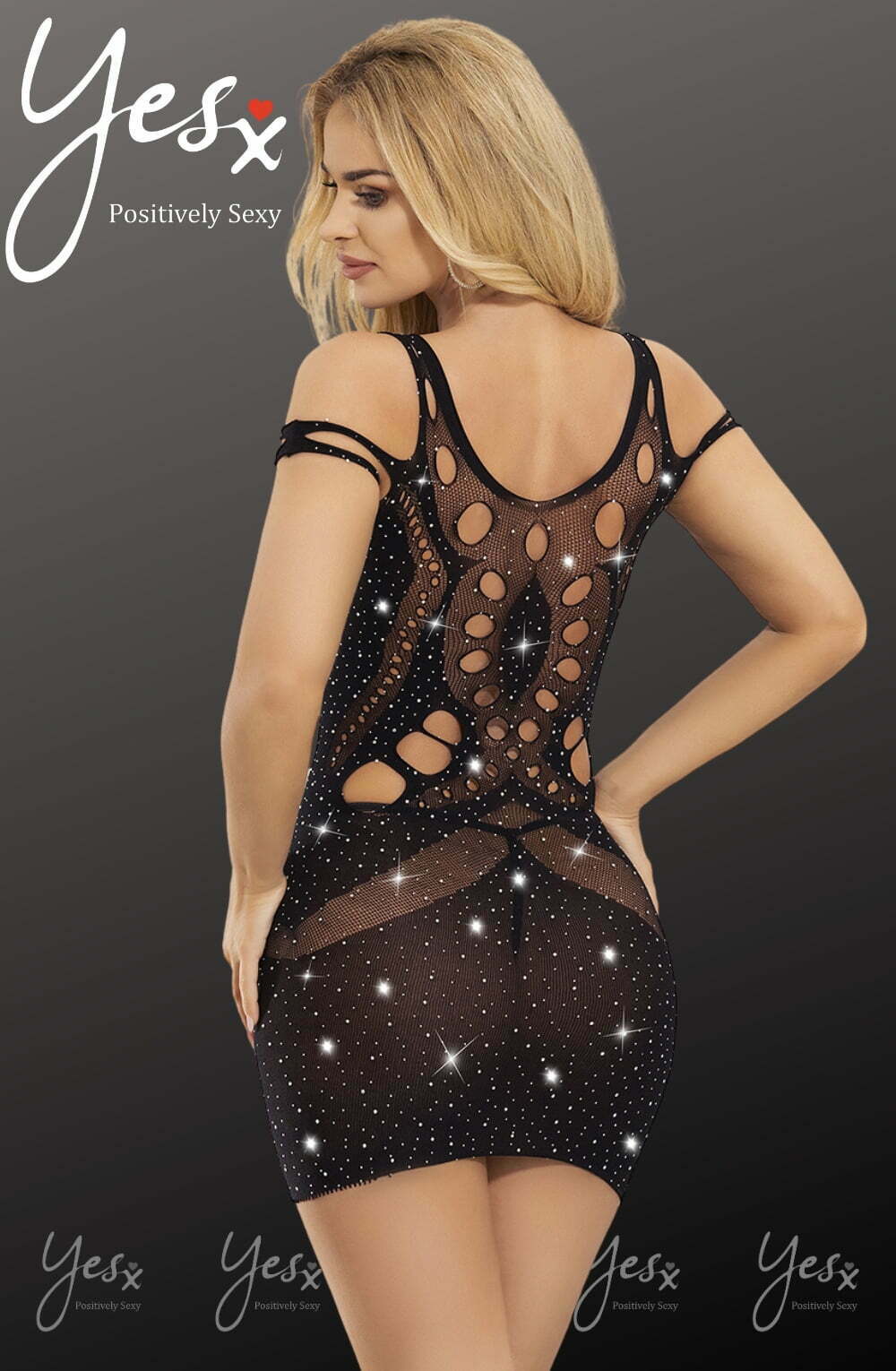 YesX Sparkly Black Mesh Jumpsuit Dress with Shimmering Detail for Women