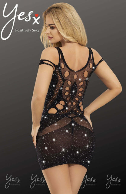 YesX Sparkly Black Mesh Jumpsuit Dress with Shimmering Detail for Women