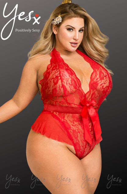 YesX Hot Red Lace Lace Body Plus Size with Detachable Waistband Nightwear
