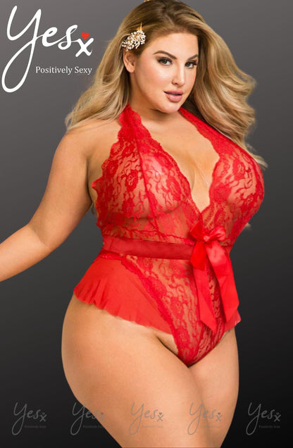 YesX Hot Red Lace Lace Body Plus Size with Detachable Waistband Nightwear
