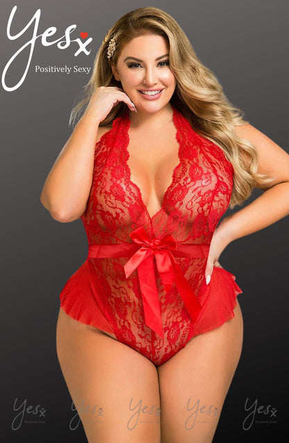 YesX Hot Red Lace Lace Body Plus Size with Detachable Waistband Nightwear