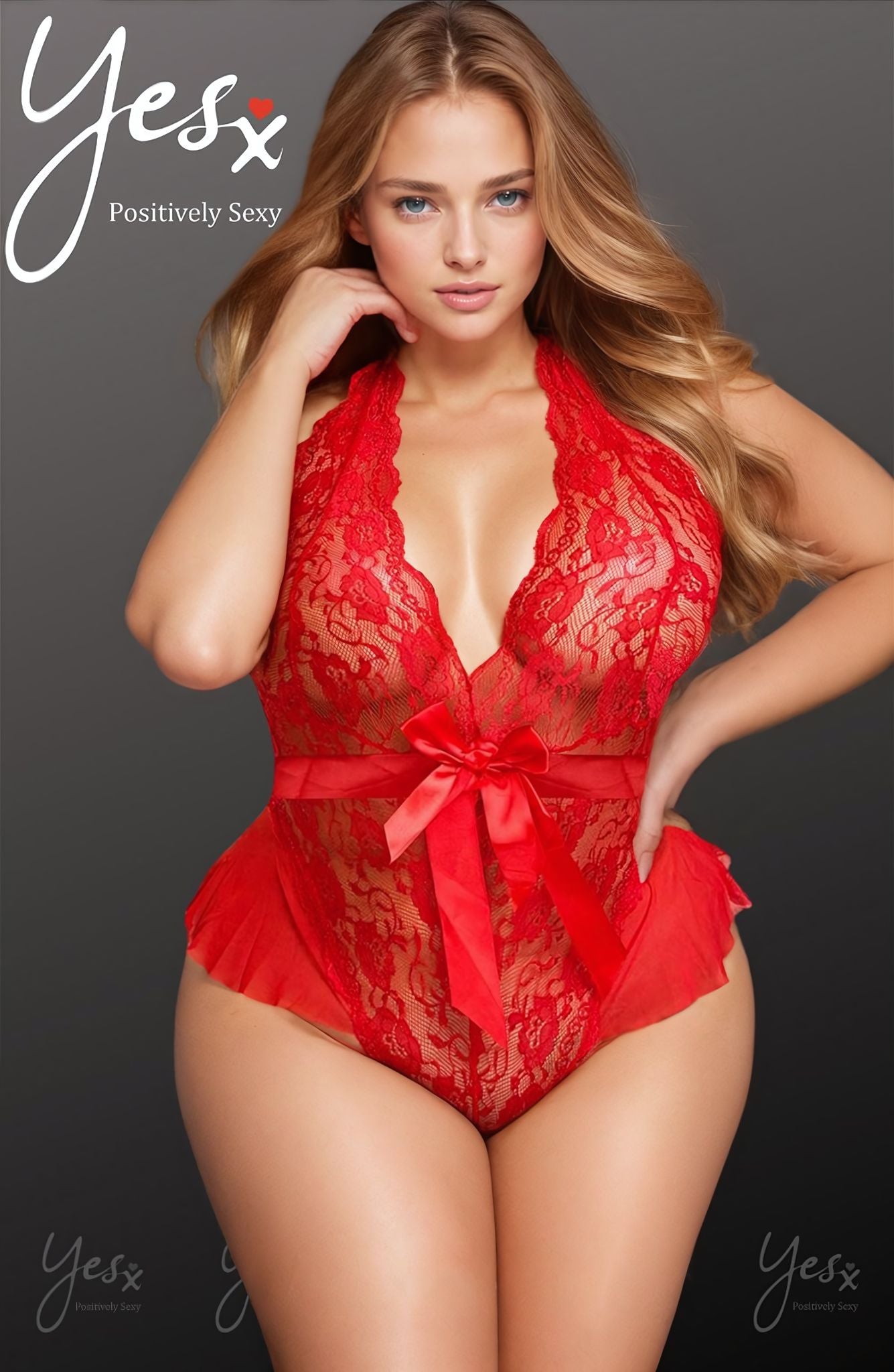 YesX Hot Red Lace Lace Body Plus Size with Detachable Waistband Nightwear