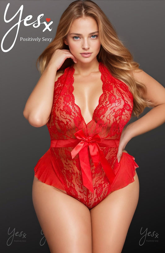 YesX Hot Red Lace Lace Body Plus Size with Detachable Waistband Nightwear