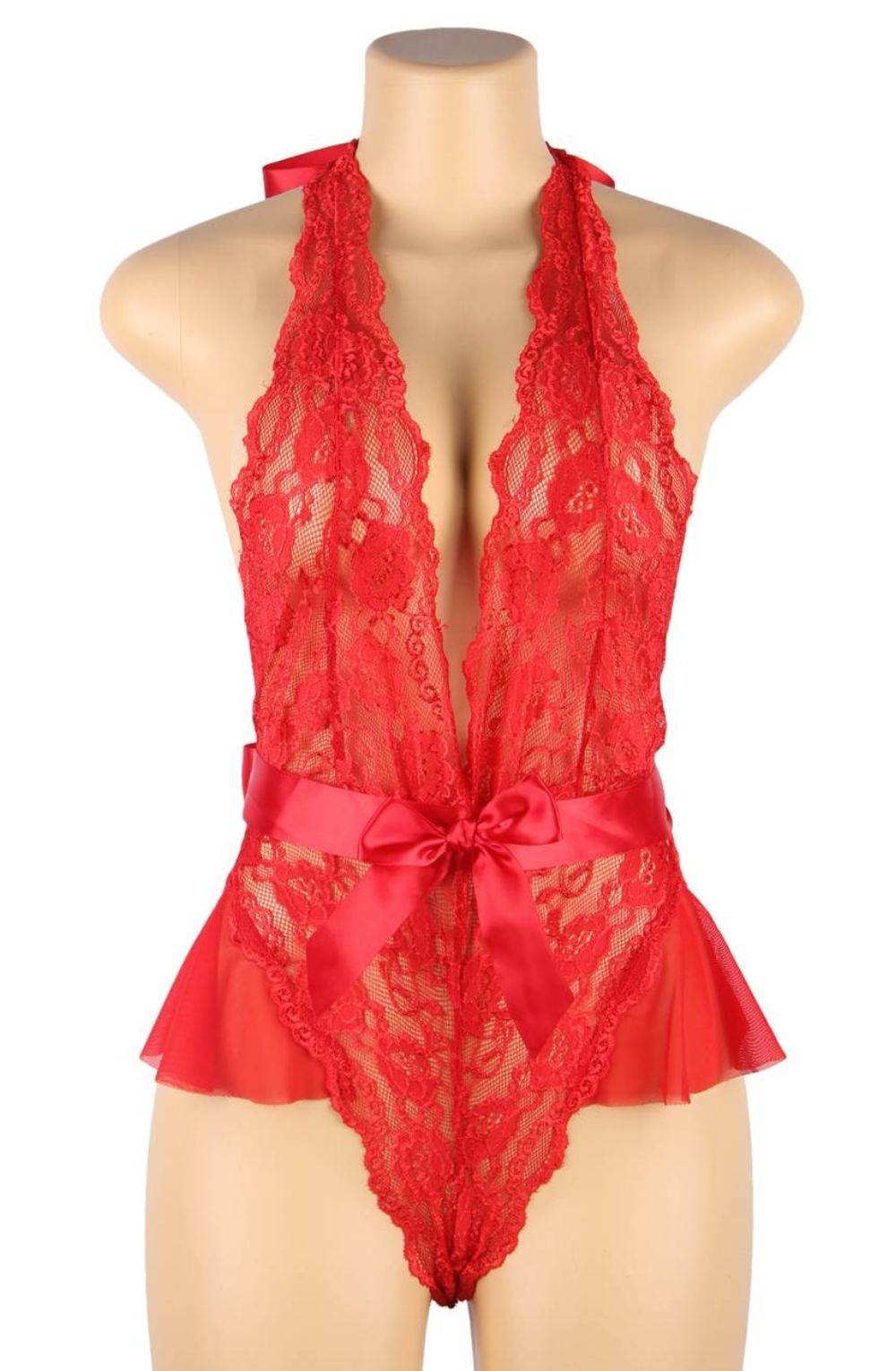 YesX Hot Red Lace Lace Body Plus Size with Detachable Waistband Nightwear