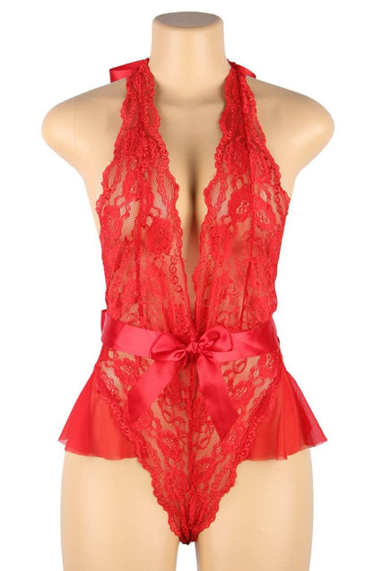 YesX Hot Red Lace Lace Body Plus Size with Detachable Waistband Nightwear