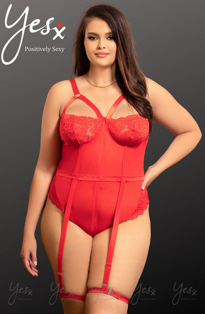 YesX Red Bodysuit with Adjustable Straps and Lace Detail