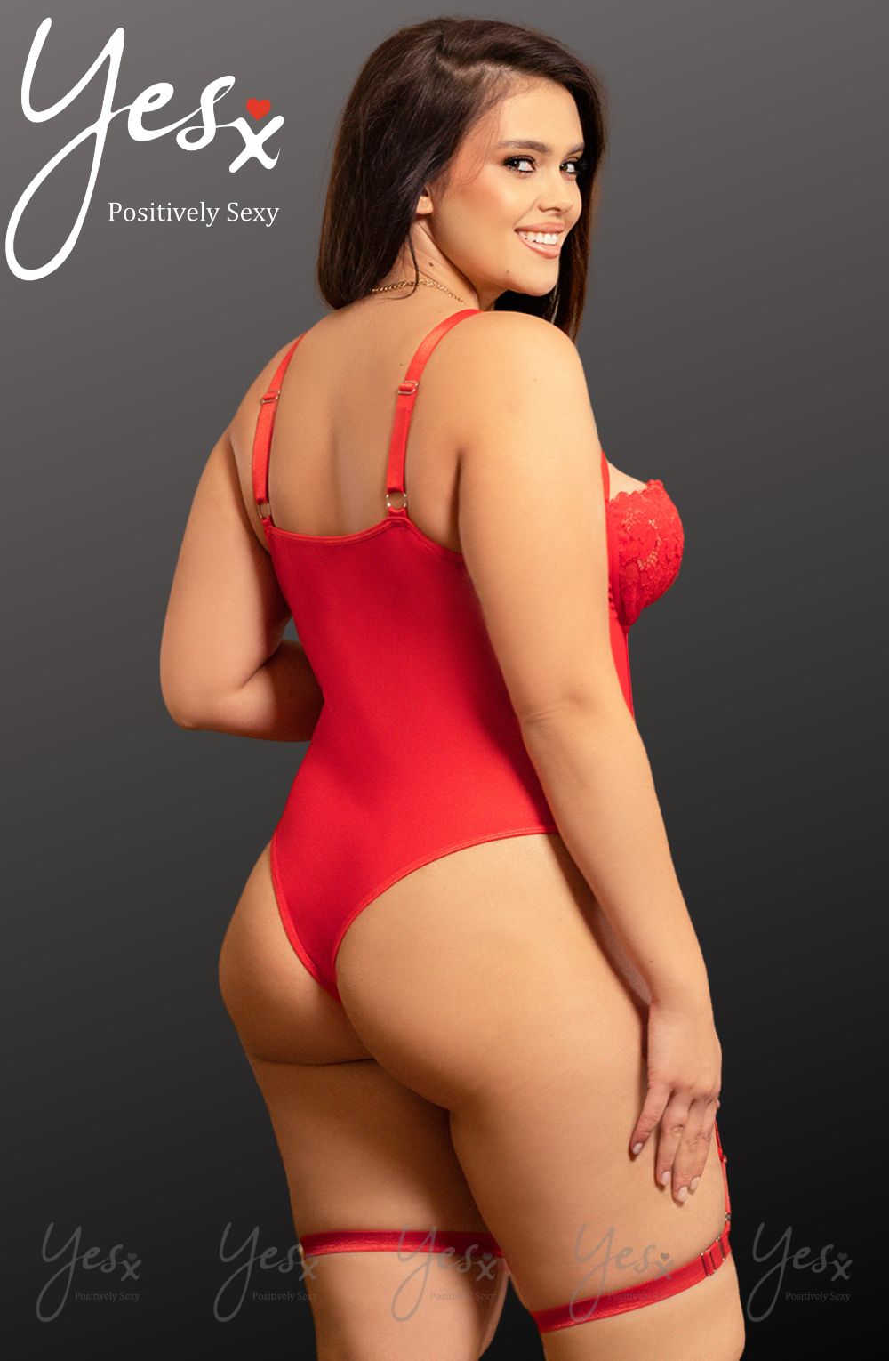 YesX Red Bodysuit with Adjustable Straps and Lace Detail
