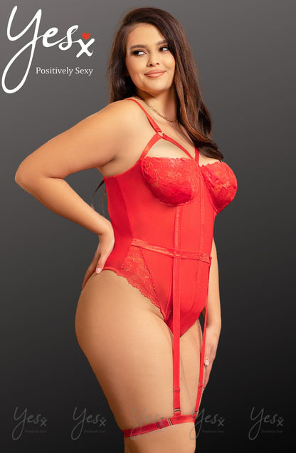 YesX Red Bodysuit with Adjustable Straps and Lace Detail