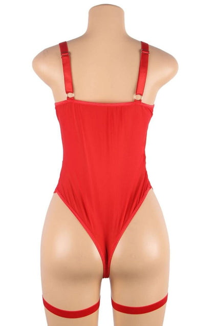 YesX Red Lace Bodysuit with Adjustable Straps and Popper Fastening