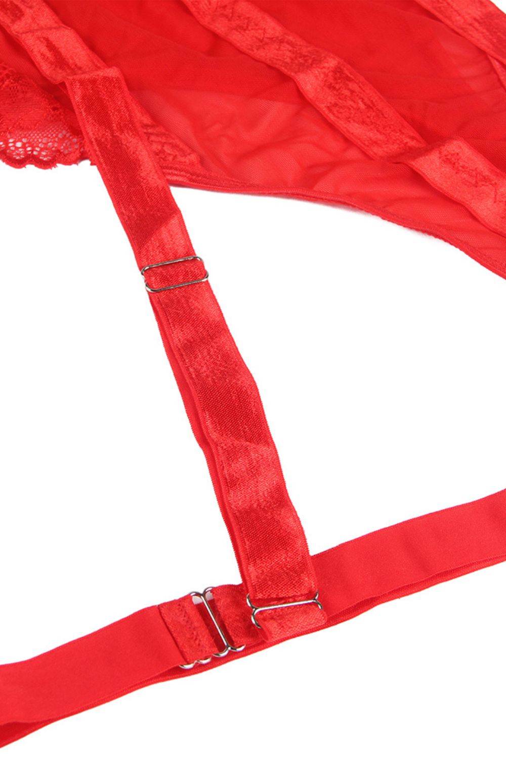 YesX Red Lace Bodysuit with Adjustable Straps and Popper Fastening
