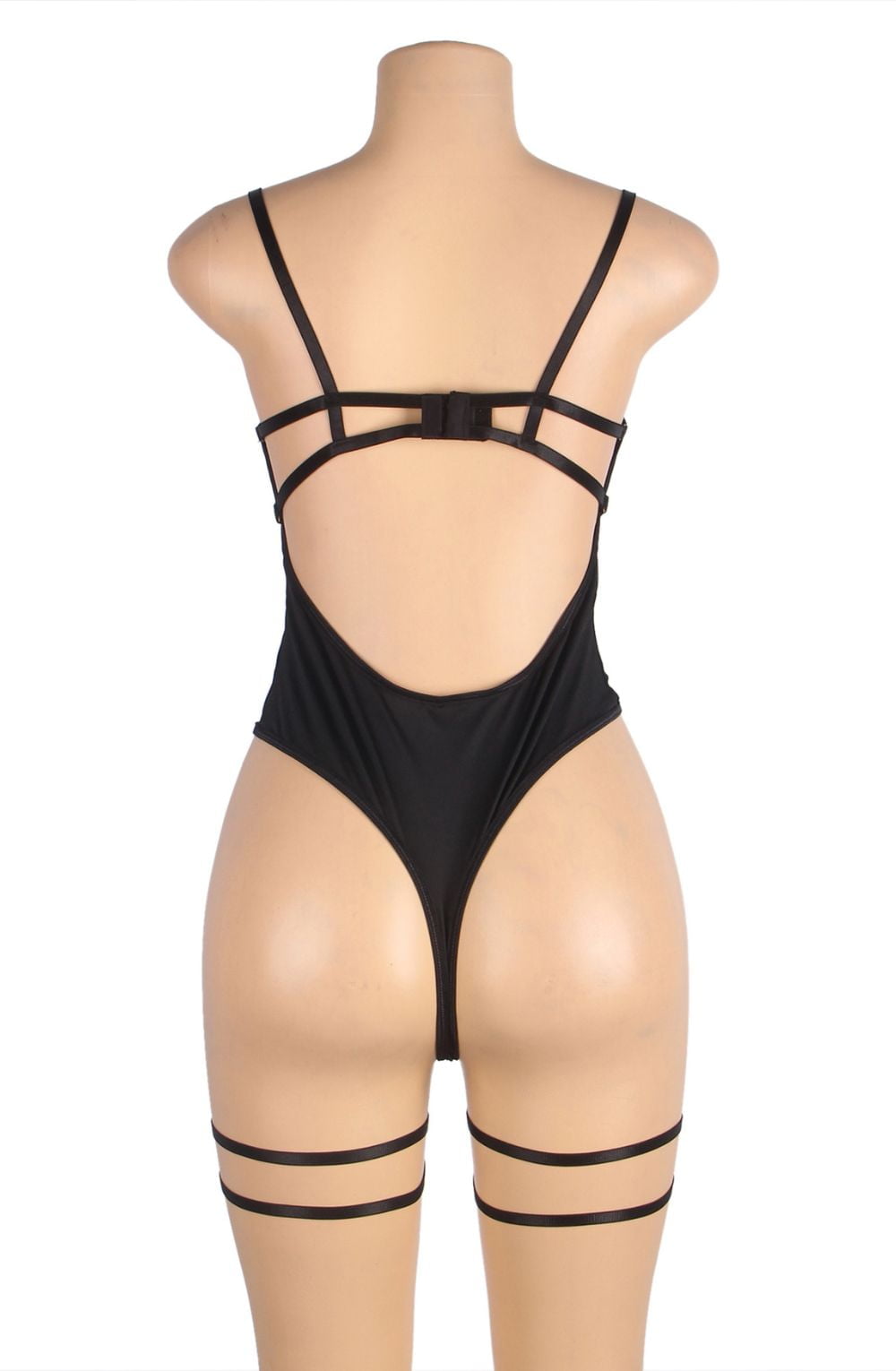 YesX Black Underwire Mesh Bodysuit with Matching Leg Rings for Women