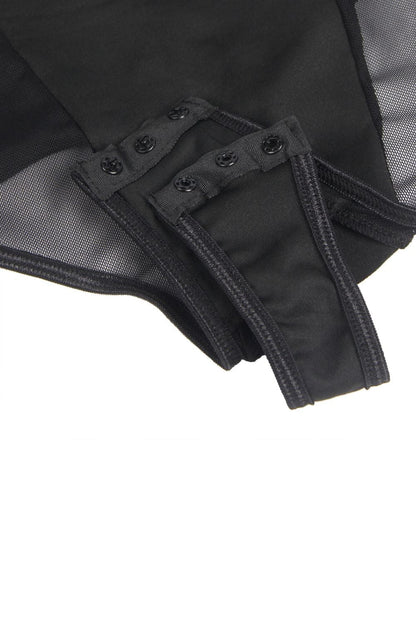YesX Black Underwire Mesh Bodysuit with Matching Leg Rings for Women