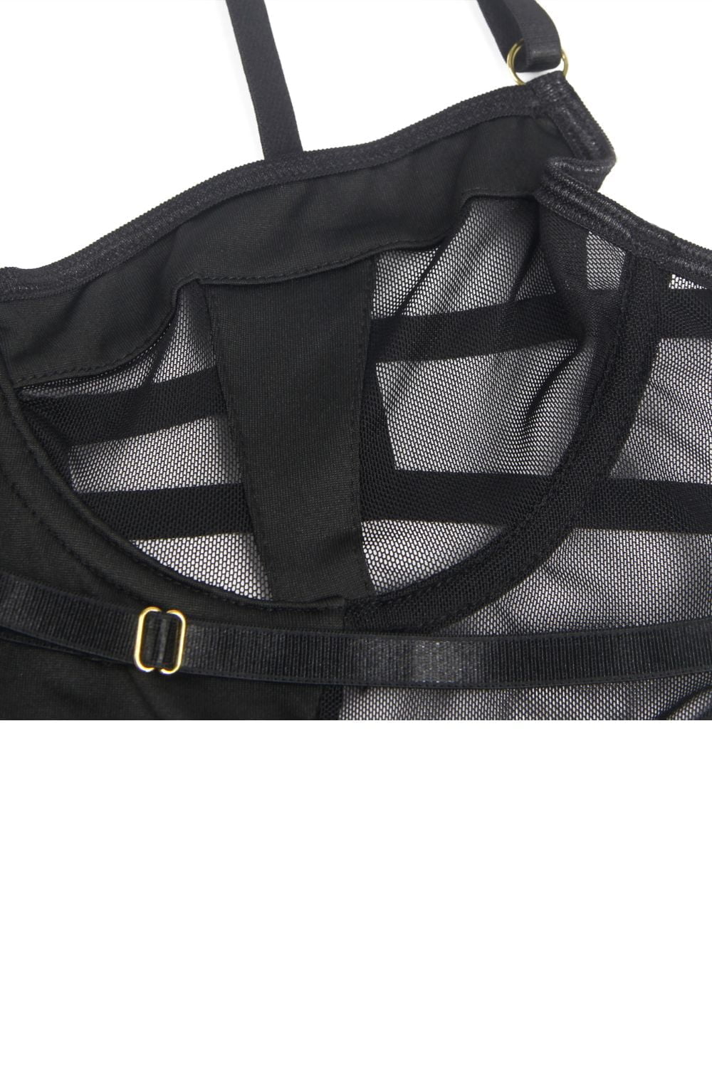 YesX Black Underwire Mesh Bodysuit with Matching Leg Rings for Women