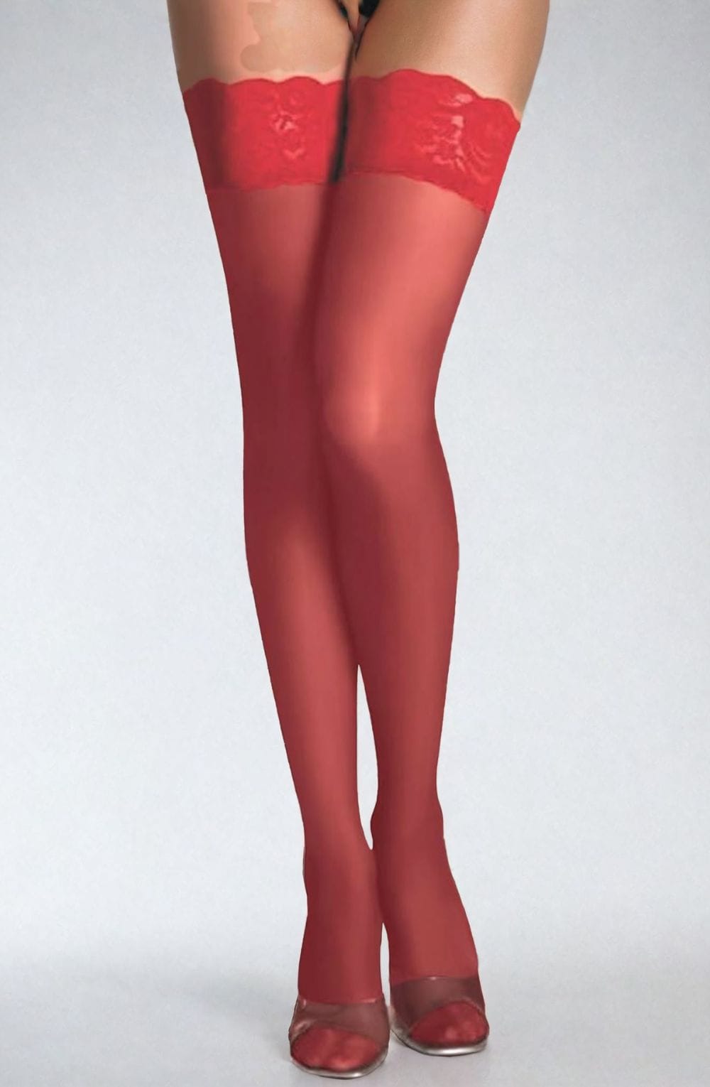 YesX Red Floral Lace Hold Ups with Elegant Floral Band