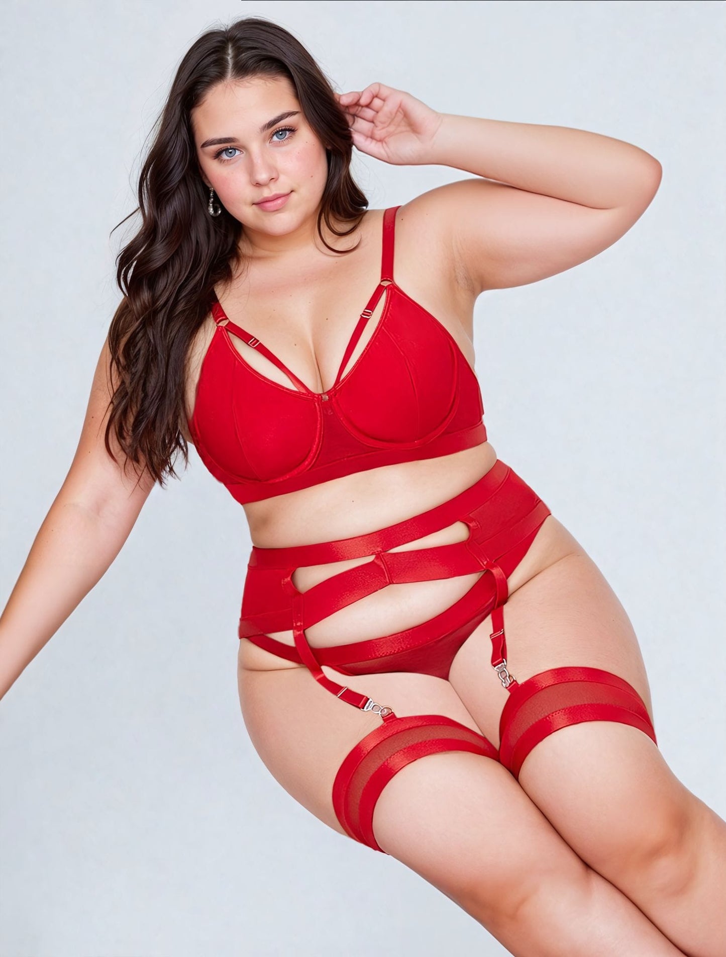 YesX YX waist detail Bra Set Plus Size 2XL Red Nightwear