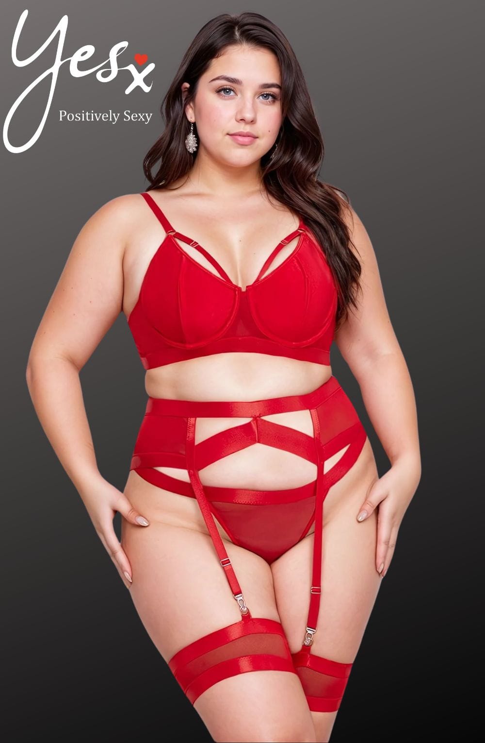 YesX YX waist detail Bra Set Plus Size 2XL Red Nightwear