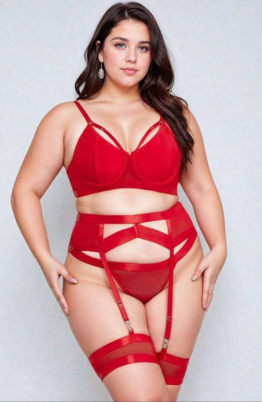 YesX YX waist detail Bra Set Plus Size 2XL Red Nightwear