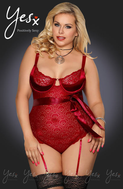 YesX Red Lace Bodysuit with Satin Bow and Adjustable Straps