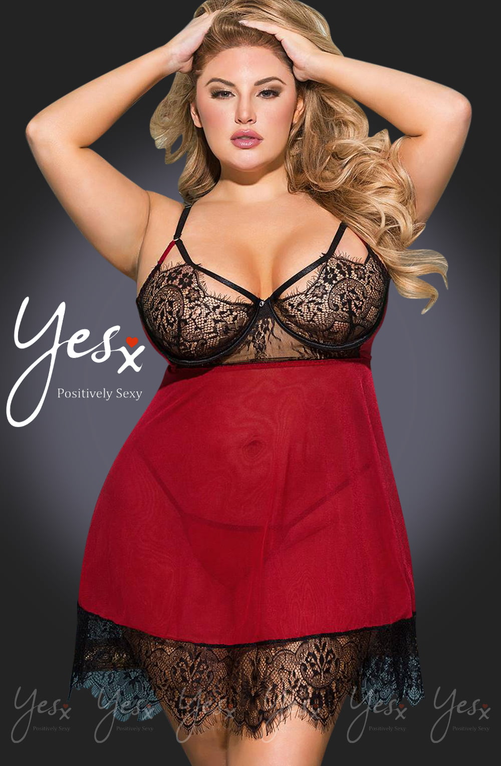 YesX Black and Red Halter Dress Set with Lace Bust and Matching Matching Brief