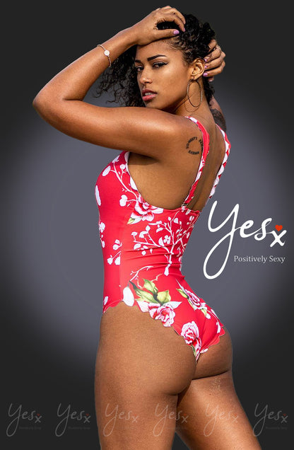 YesX Pink Floral One Piece Swimsuit with Scalloped Edge Trim