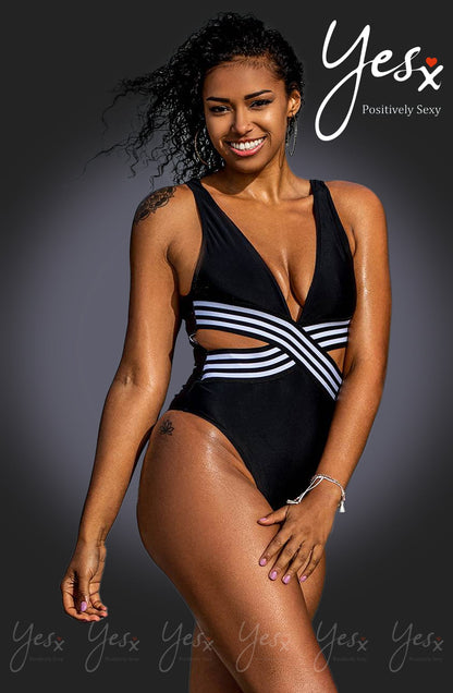 YesX Black One Piece Swimsuit with Plunging Neckline and Cutout Panels