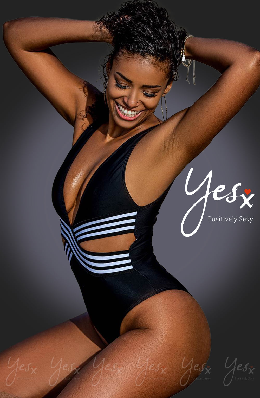 YesX Black One Piece Swimsuit with Plunging Neckline and Cutout Panels