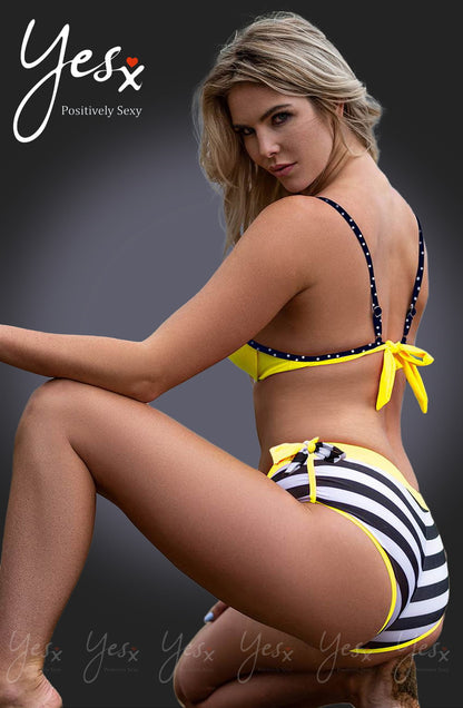 YesX Yellow Bikini 3-Piece Set with Adjustable Polka Dot Straps and Mix & Match Briefs
