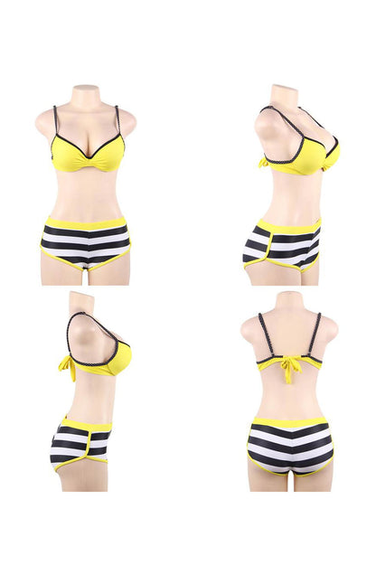 YesX Yellow Bikini 3-Piece Set with Adjustable Polka Dot Straps and Mix & Match Briefs