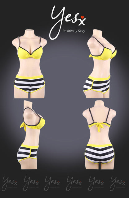 YesX Yellow Bikini 3-Piece Set with Adjustable Polka Dot Straps and Mix & Match Briefs