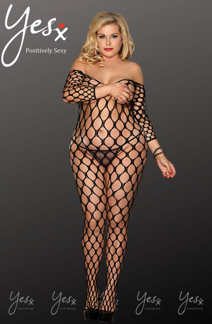YesX Plus Size Mesh Jumpsuit with All Over Holey Design and Three Quarter Sleeves