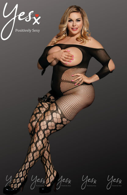 YesX Mesh Jumpsuit with Three Quarter Sleeves and Bows, Sizes Up to 5XL