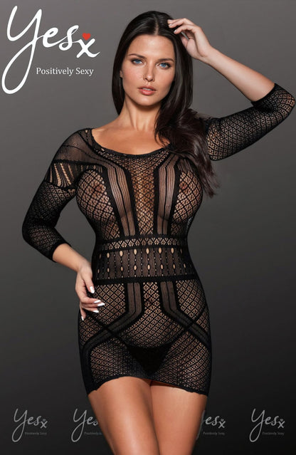 YesX Black Mesh Jumpsuit Dress with Sleeves and Open Back for Women