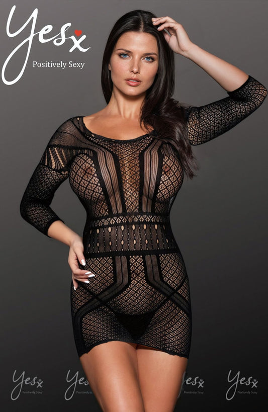 YesX Black Mesh Jumpsuit Dress with Sleeves and Open Back for Women