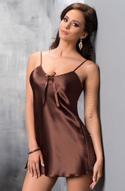 Irall Aria Satin Nightdress with Adjustable Straps in Chocolate